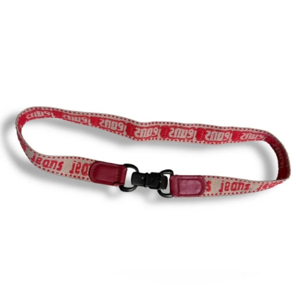VINTAGE Red & Tan Elastic Belt “Jeans” with Metal Buckle VINTAGE